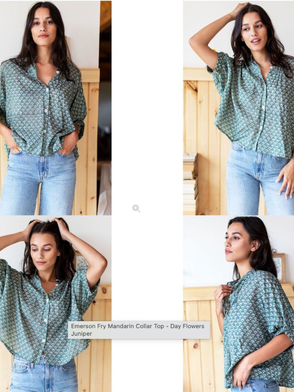 Emerson Fry OS India Collection - mandarin collar top - juniper - Picture 5 of 5
